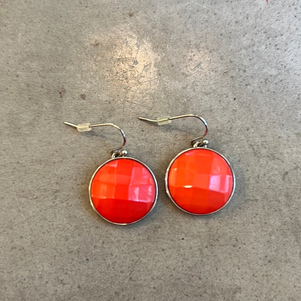 Silver and coral color earrings